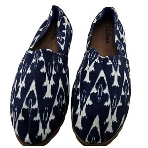 LLBean Womens Shoes Slip On Ikat Print Navy White Size 7 Medium Flat Espadrille